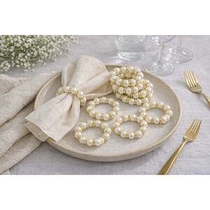 Elegant Pearl Rhinestone Napkin‎ Rings Set of 8 Purchased New Never Used